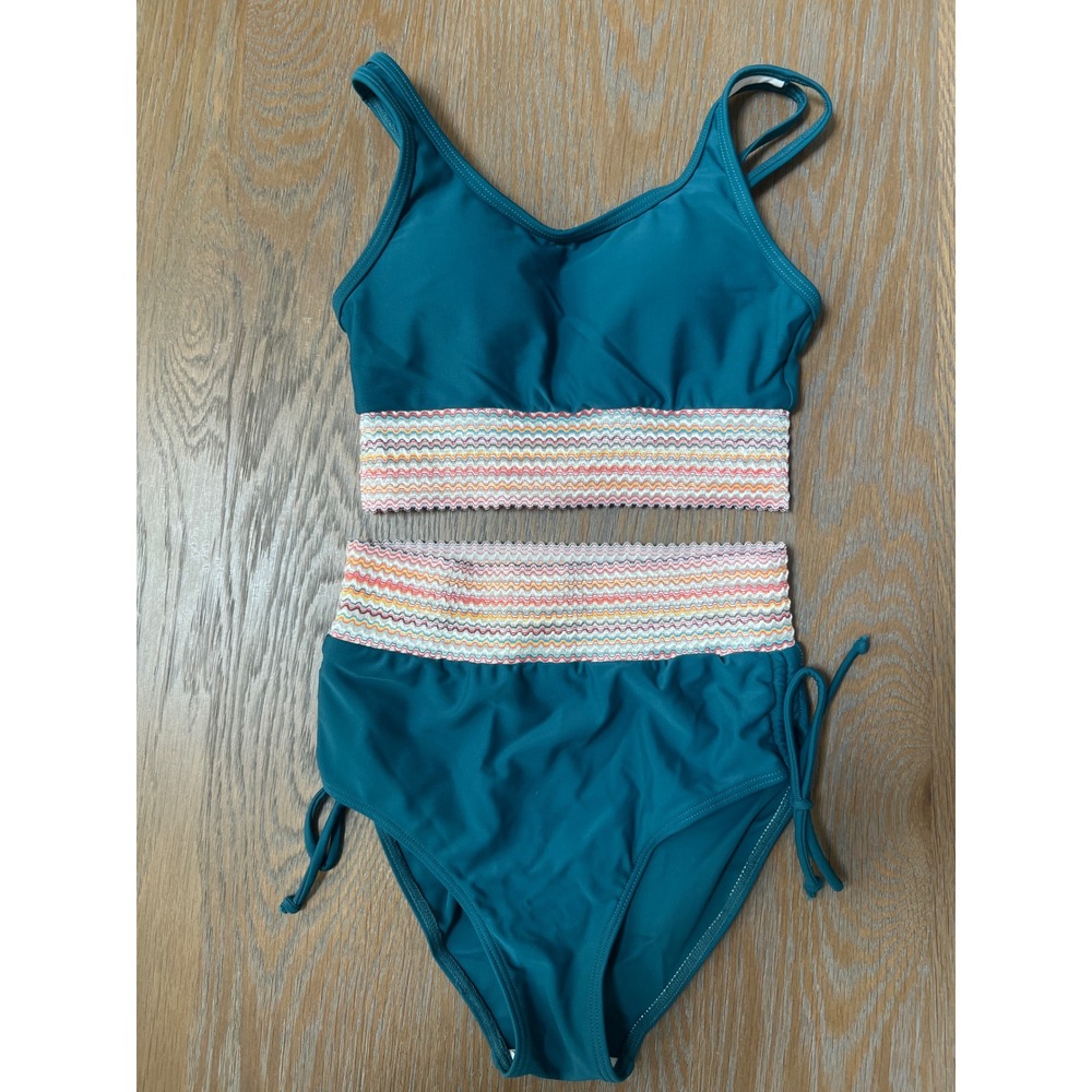 Teal Smocked High Waisted Bikini Set 9-10Y